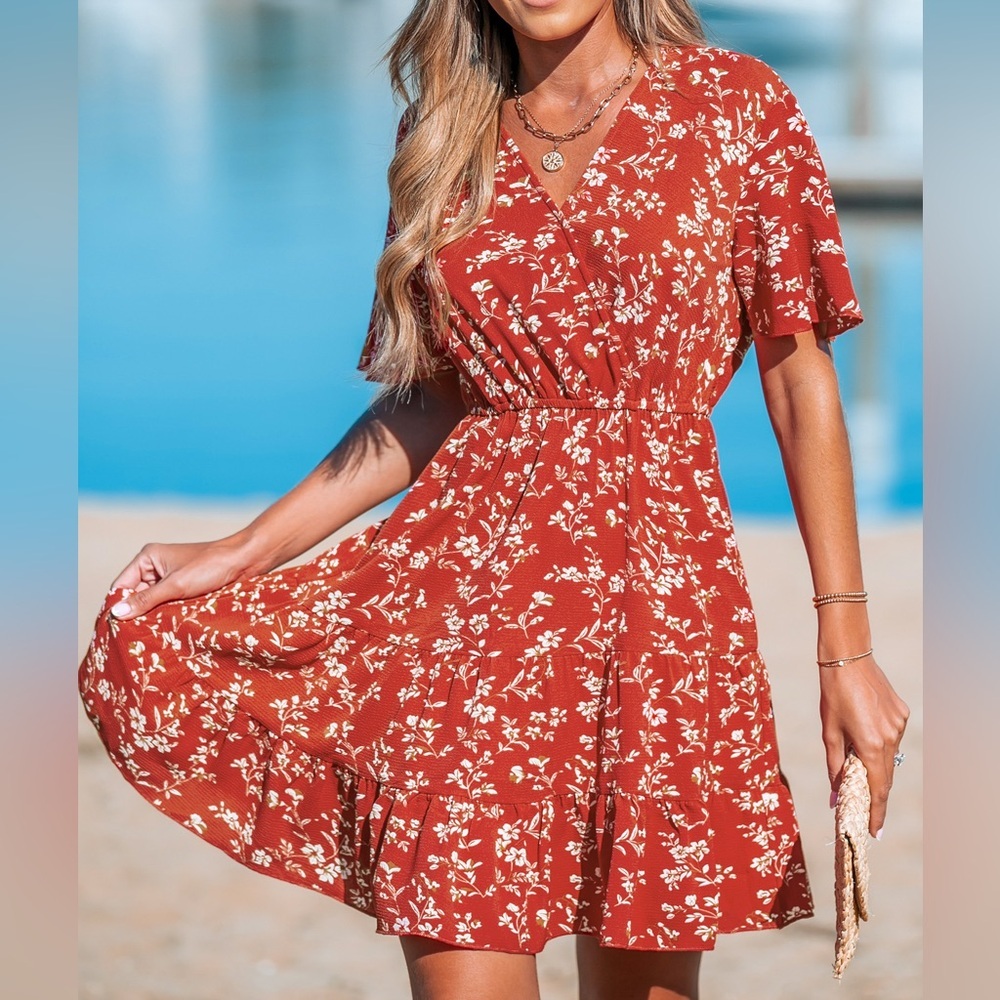 Cupshe Surplice & Paneled Ditsy Mini Dress – Size L NWT